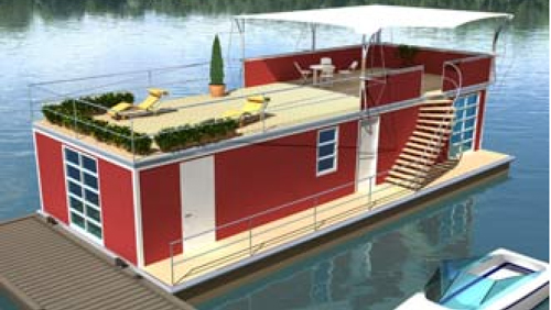 floating house, floating dock, floating bridge