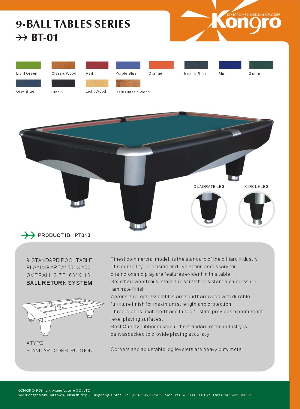 9 Ball Tables Serious- Modern Table
