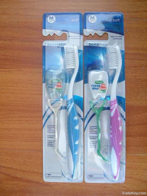 soft nylon66 bristle tooth brush with dental floss FDA certificate