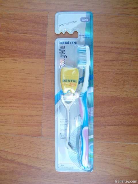 soft nylon66 bristle tooth brush with dental floss FDA certificate