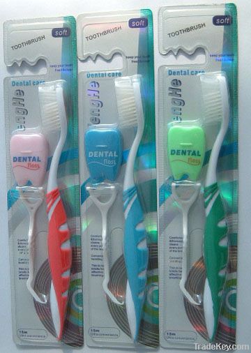 soft nylon66 bristle tooth brush with dental floss FDA certificate