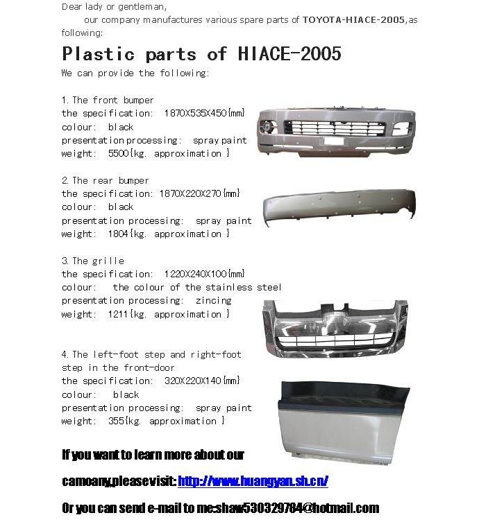 Plastic parts of HIACE-2005