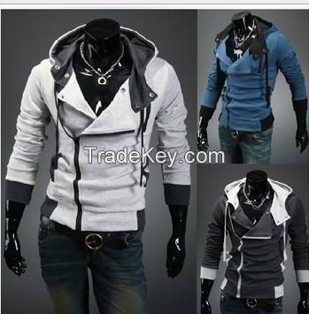 Hooded Cotton Plain Long Sleeve Zipper Mens Jackets