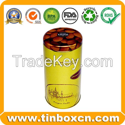 Round tin box, tin can, chocolate tin, cake tin, food tin packaging