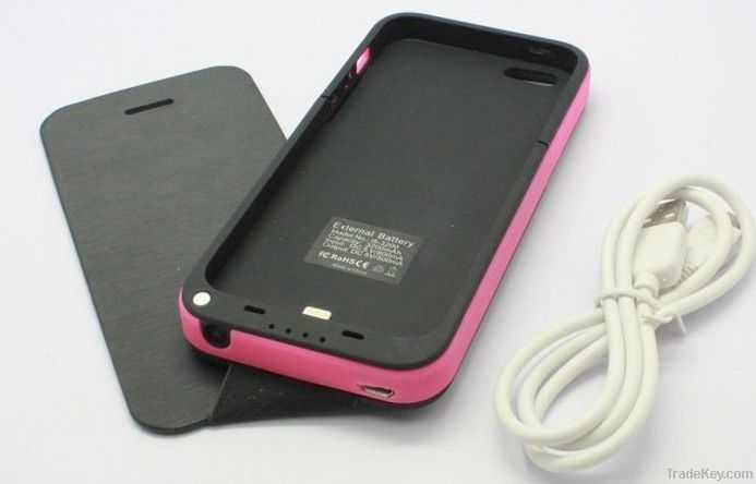 3200mAh Leather External Battery Backup Cover Case For iphone 5