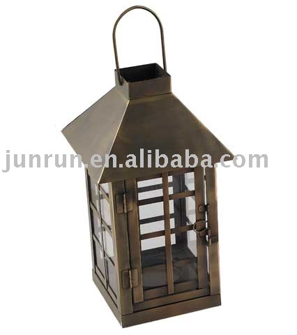 antique bronze plated metal & glass lantern