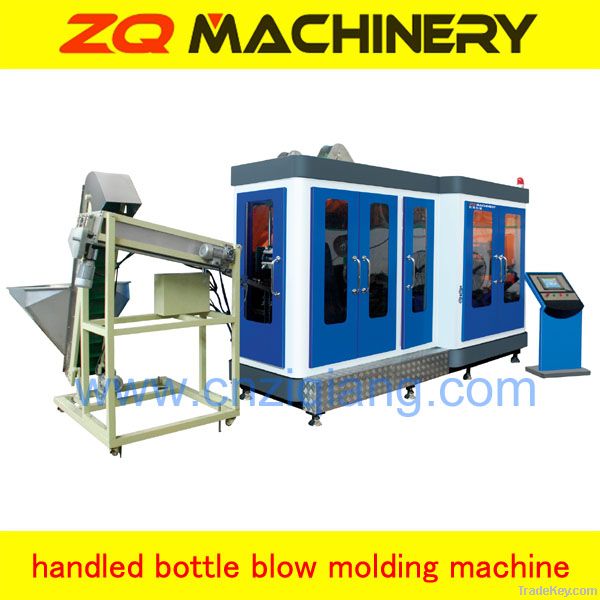 Fully automatic blow moulding machine for handled bottle