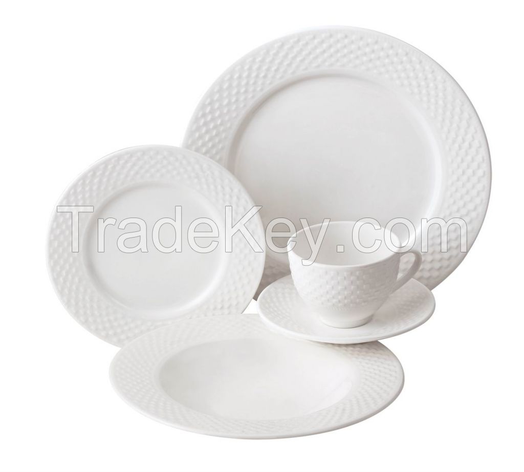 2015 hotsale 20pcs embossed porcelain dinnerware sets