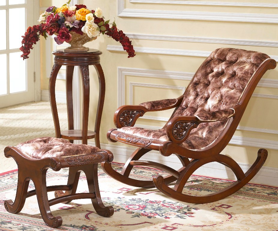 rocking chair with rocking stool and flowerstand