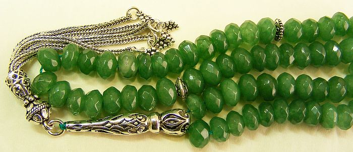 WORRY BEADS TASBIH SUBHA 66 FACETED EMERALD & STERLING