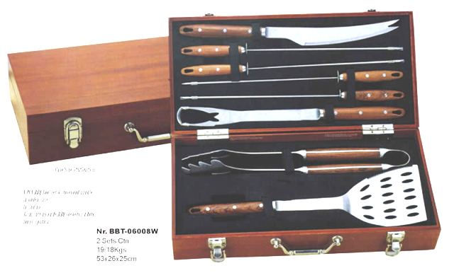 8pcs luxury bbq tool set with rosewood handle in wooden case