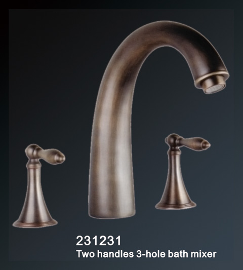 two handles 3-hole bath mixer