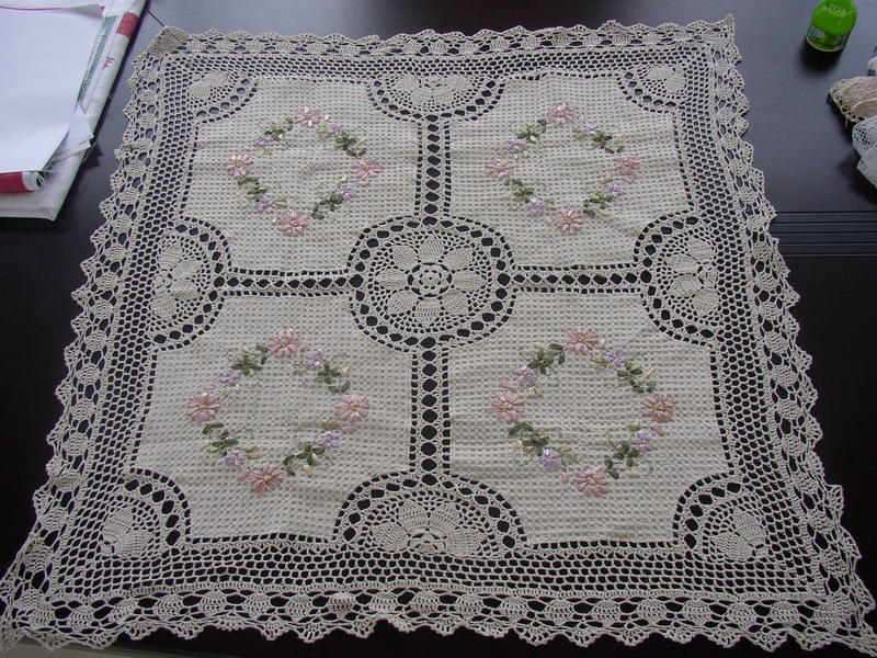 Crochet with Ribbon Embroidery Table Cloth