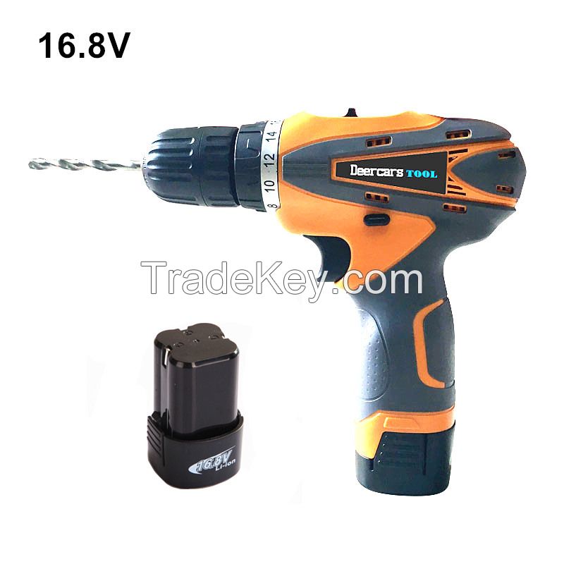 16.8V Household Double Speed Cordless Drill Electric Screwdriver Rechargeable Power Tools Two Lithium Battery Plastic Box