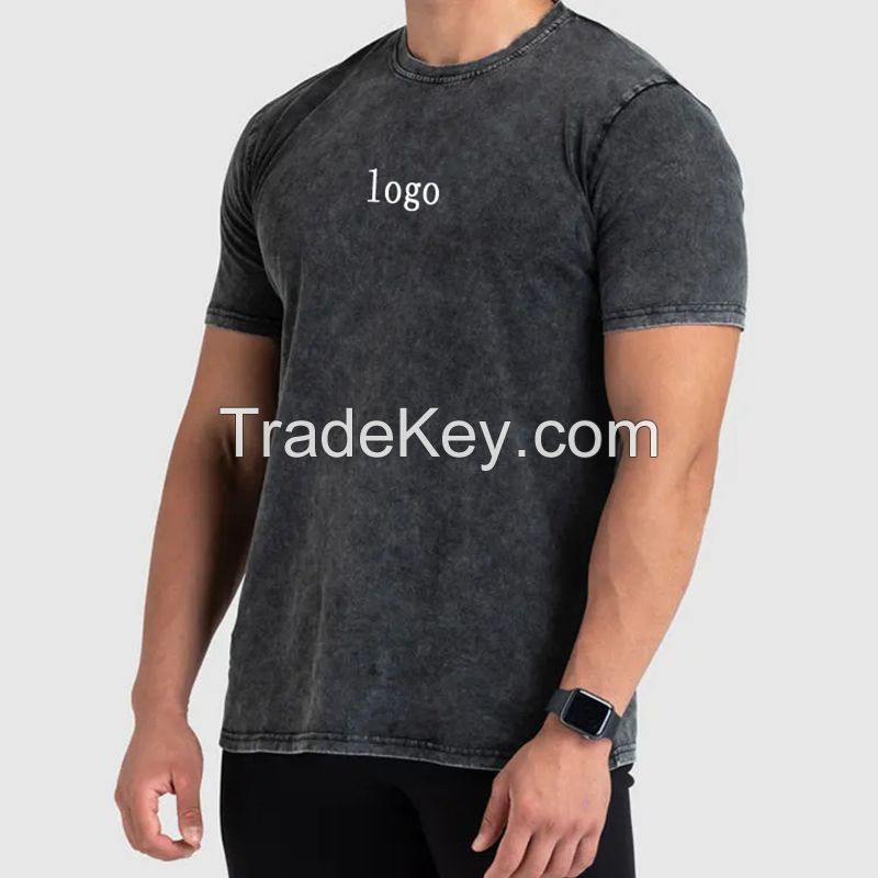 custom 100% cotton plus size solid color Men's T-shirt loose bodybuilding fitness sports oversize half-sleeved T-shirt