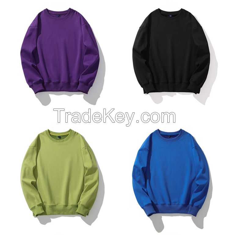 Custom 100% Cotton Fleece Loose Fit Crewneck Unisex Sweatshirt Couple Sweatshirts with O-neck