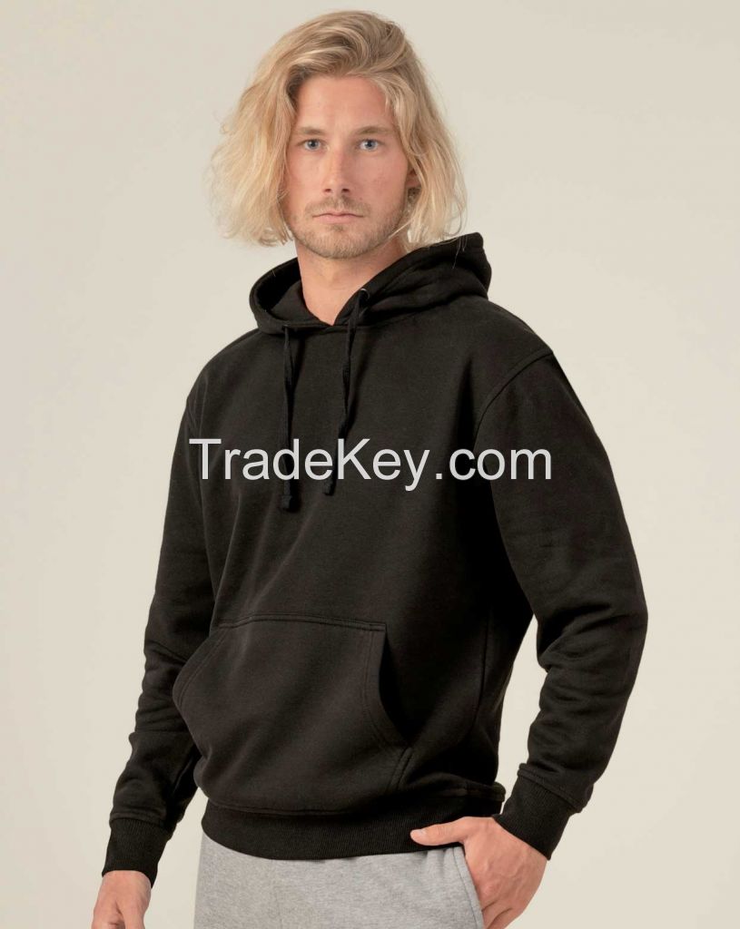 100% Prime Quality Black Color Hoodies 300 GSM Customized Production Men Pullover Hoodies.