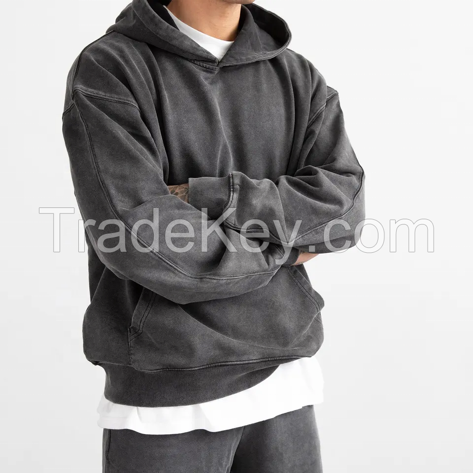 Heavyweight Men's Blank Washed Hoodies Custom Logo 100% French Terry Cotton Sweatshirts Oversized Unisex Streetwear Hoodies