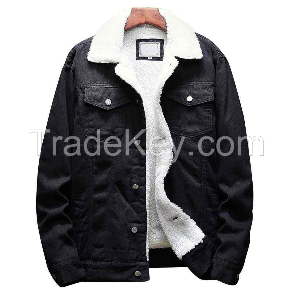 Top Trendy Wholesale Custom Made High Quality Men's Denim Jacket With Sherpa Fur Inside Customized Design Denim Jacket for Men's