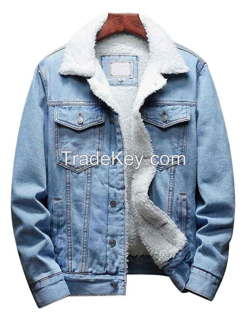 Top Trendy Wholesale Custom Made High Quality Men's Denim Jacket With Sherpa Fur Inside Customized Design Denim Jacket for Men's