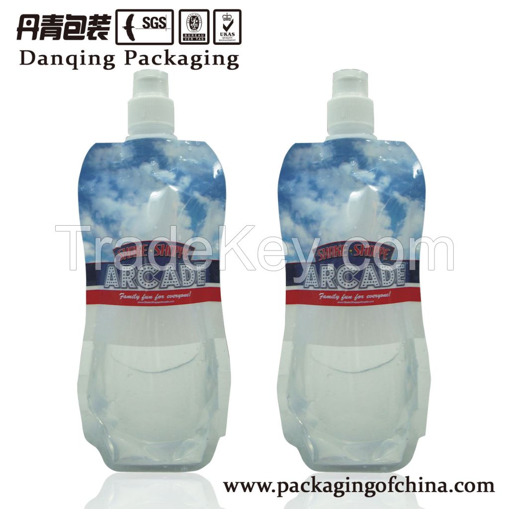 Danqing Custom Stand Up Pouch with Unique Cap Liquid water Packaging D005