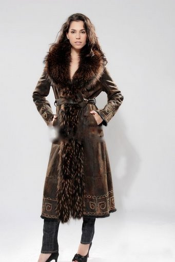 raccoon fur collar leather coat