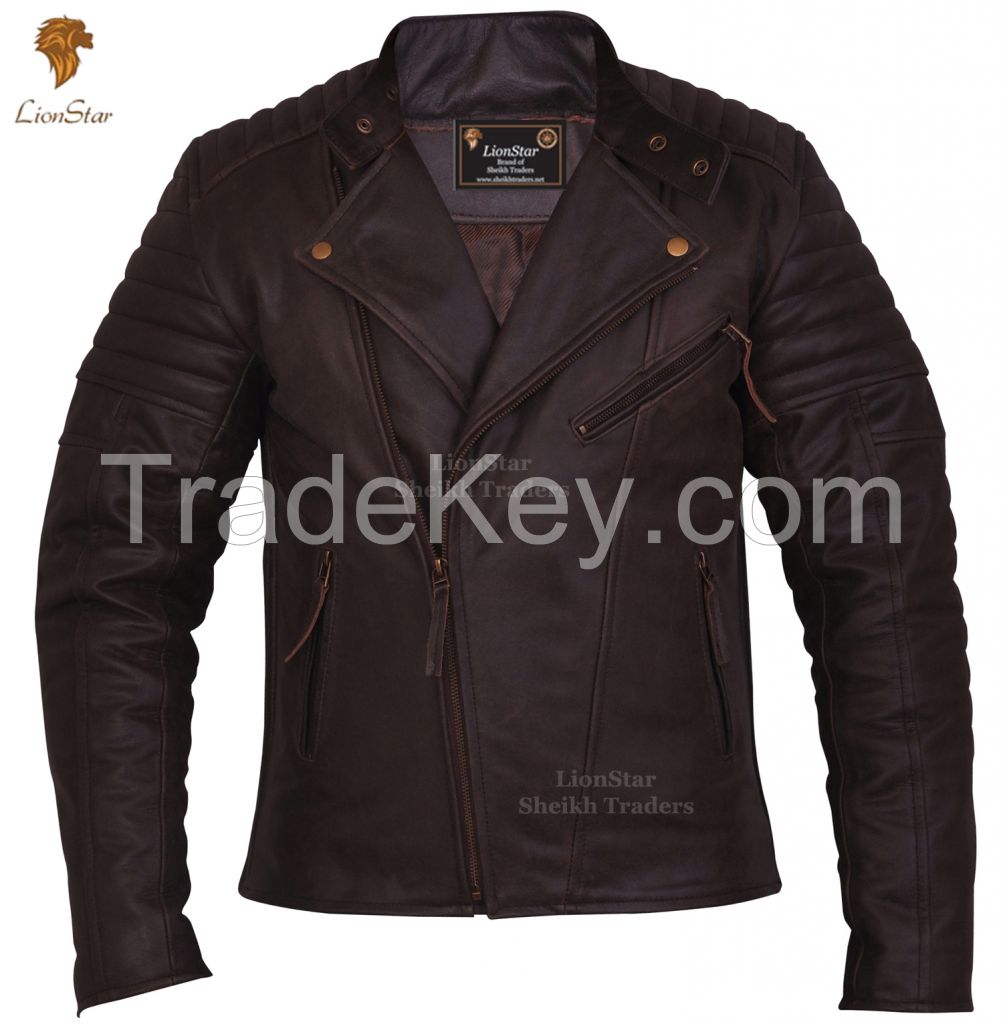 LionStar Brando Men&#039;s Real Leather Motorbike Jacket