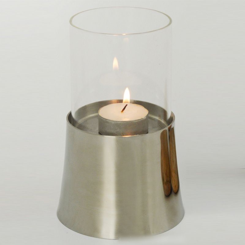 Stainless Steel Base Glass Lampshade Candle Holder Simple Pull Ring Handle Metal Glass Candle Holder