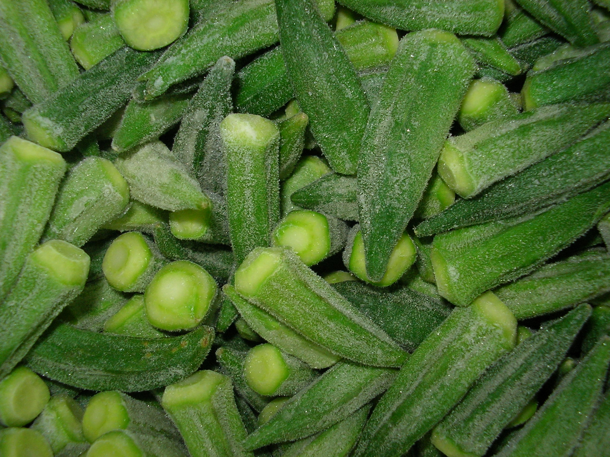 frozen okra (crisscross, paste, palne side, non plane side)