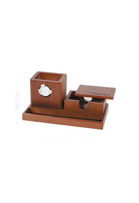 wooden pen holder and table clock