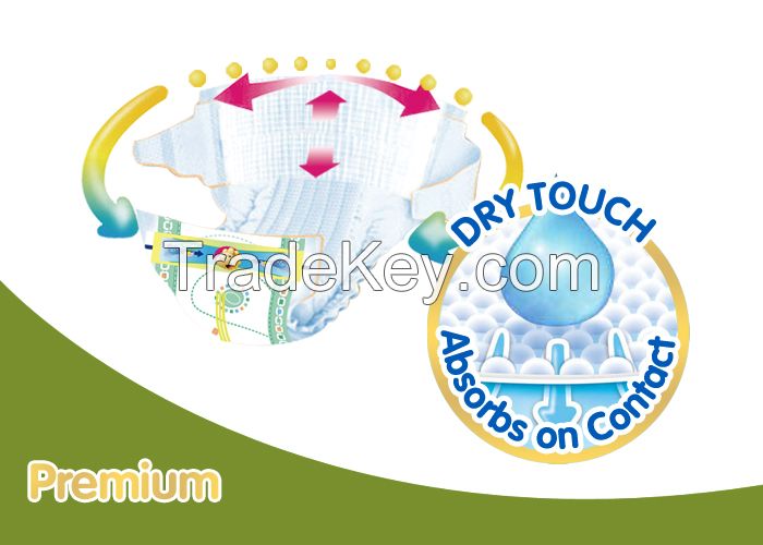 Premium Disposable Baby Diapers with soft-touch feeling