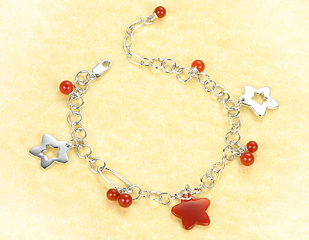 925 red heart agate bracelet