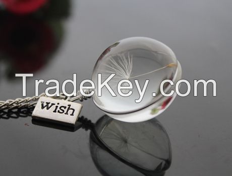 Make a Wish Good Luck Charm, Real Dandelion Glass Pendant, Make a Wish Glass Bead Necklace,