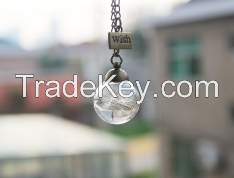 Make a Wish Good Luck Charm, Real Dandelion Glass Pendant, Make a Wish Glass Bead Necklace,