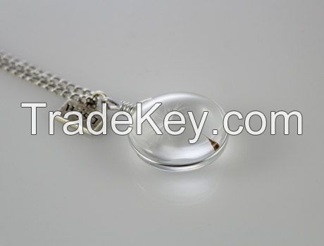 Make a Wish Good Luck Charm, Real Dandelion Glass Pendant, Make a Wish Glass Bead Necklace,