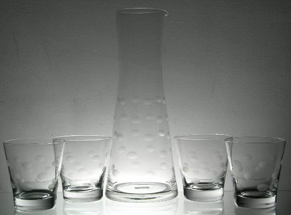 glassware---clear glass decanter+clear tumblers with hand cutting