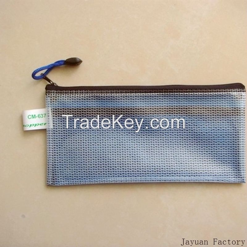 Pen Pencil Pvc Grid Zipper Bag Mesh Bag