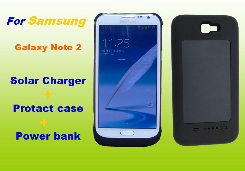 Solar Recharge Battery Case for Samsung Galaxy Note 2 N7100 Power Bank 3000mah
