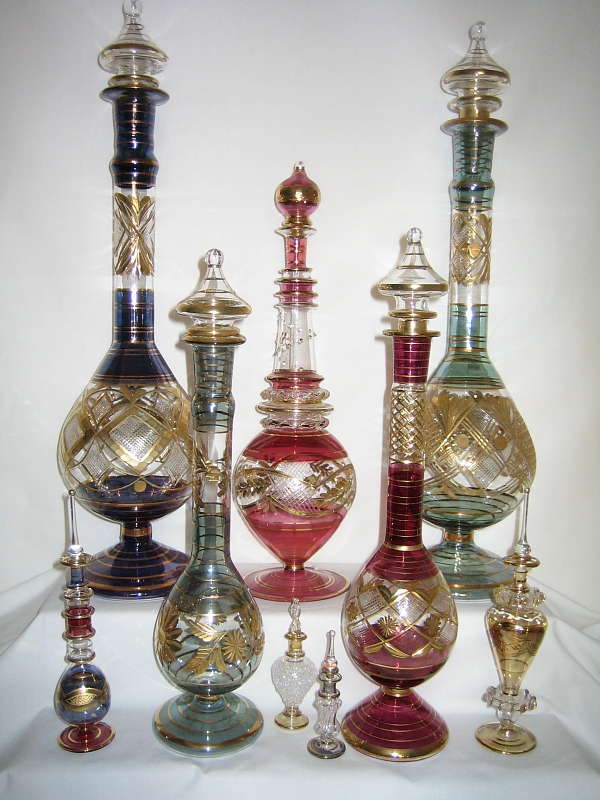 Egyptian Handmade Mouth Blown Glass Perfume Bottles