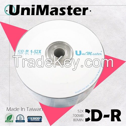 UniMaster Blank CD-R 52X 700MB Made in Taiwan