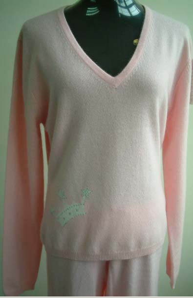 ladies&#039; knitted v neck long sleeve pullover