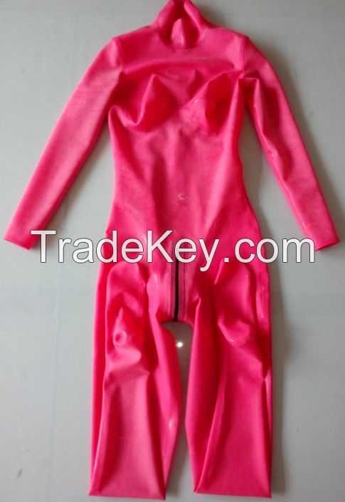 100% rubber latex catsuit with attached socks back zipper through crotch with breast cup bood cup latex suit rubber suit