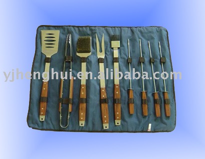 wooden handle bbq set