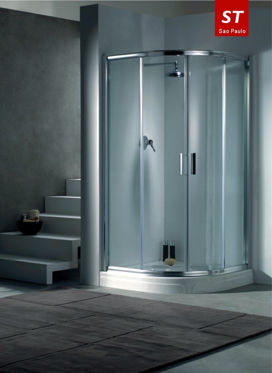 Semicircle glass shower room with two sliding doors