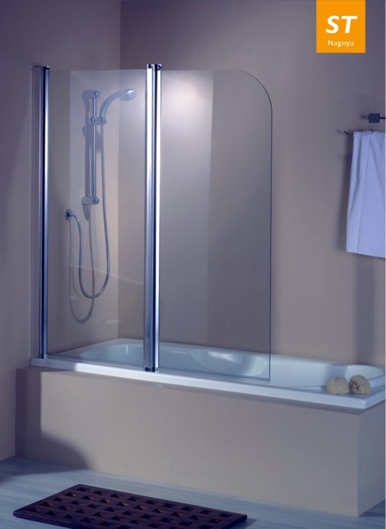 Glass shower screen with one fixed door and  one swung doo