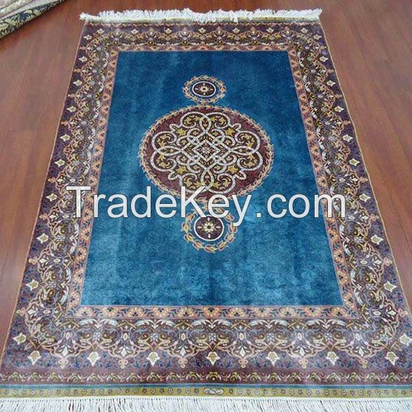 4x6 Blue Handmade Hand Knotted Oriental Persian Silk Rugs 240Lines Chinese Manufacturers
