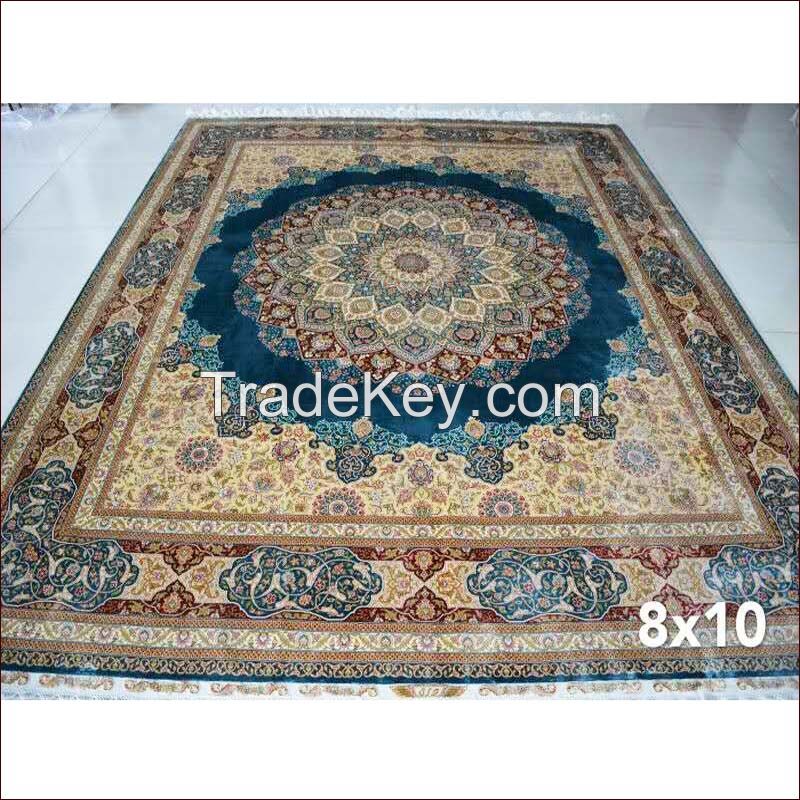 8x10 Oriental Large Blue Traditional Persian Handmade Silk Rugs Hand Knotted Silk Carpets