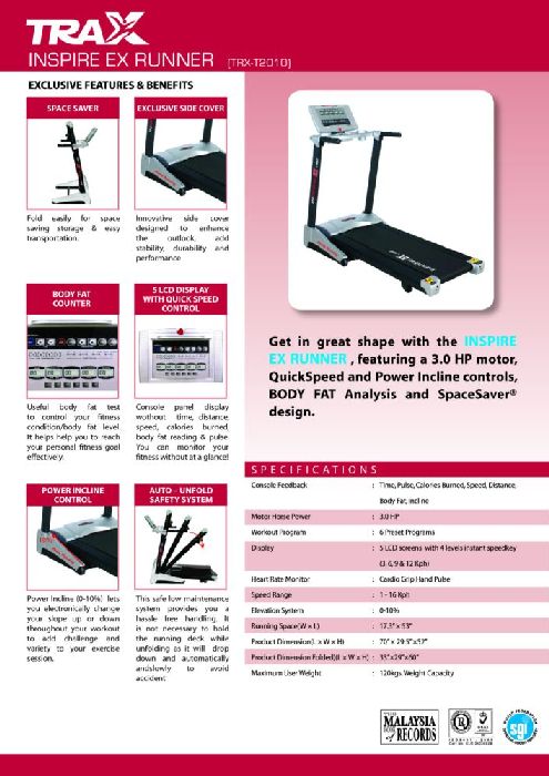 Trax best sale treadmill manual