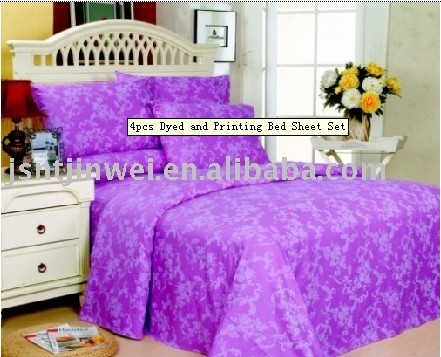 4pcs Dyed and Printing Bed Sheet Set