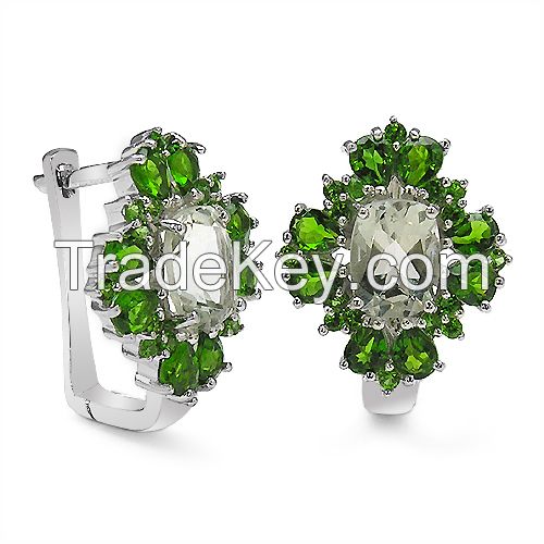 5.64CTW Genuine Green Amethyst & Chrome Diopside .925 Sterling Silver Earrings